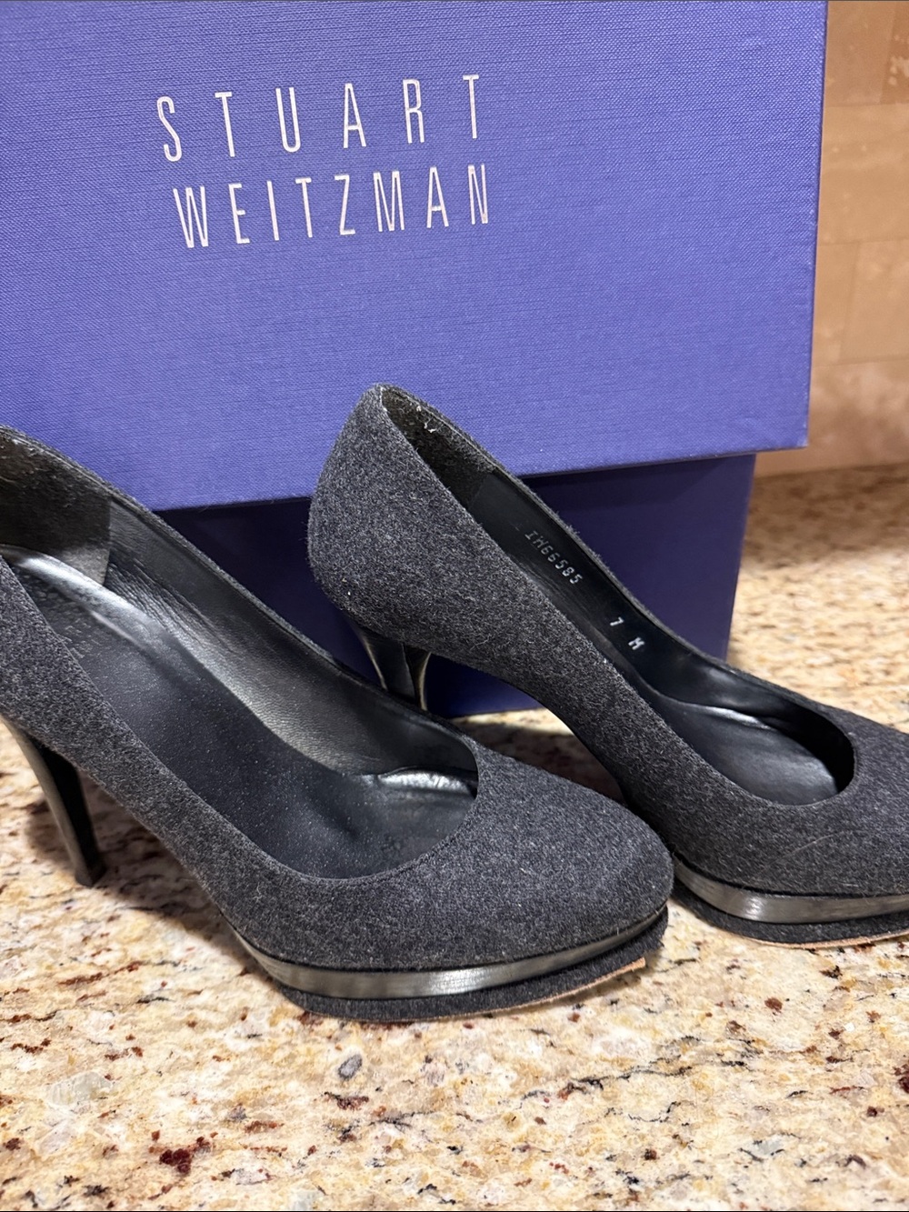 Stuart Weitzman Charcoal Felt Platform Pumps